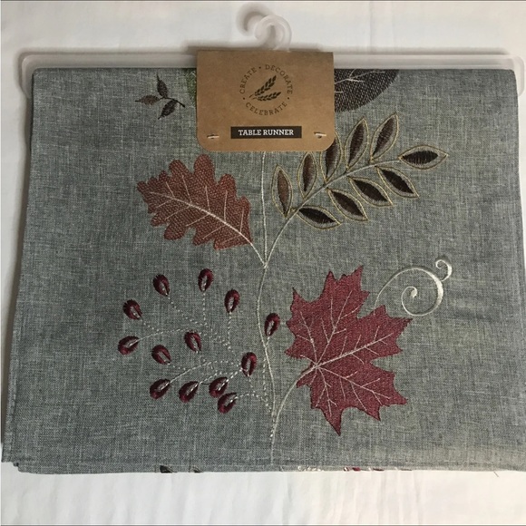 Long Fall Oak Maple Elm Leaves Autumn Embroidered Table Runner Woven 14x72 NWT - Picture 5 of 8